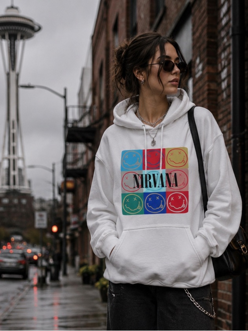 NIRVANA White Hooded Pop Art 90s Inspired Graphic French Terry Sweatshirt, XS - Picture 1 of 10